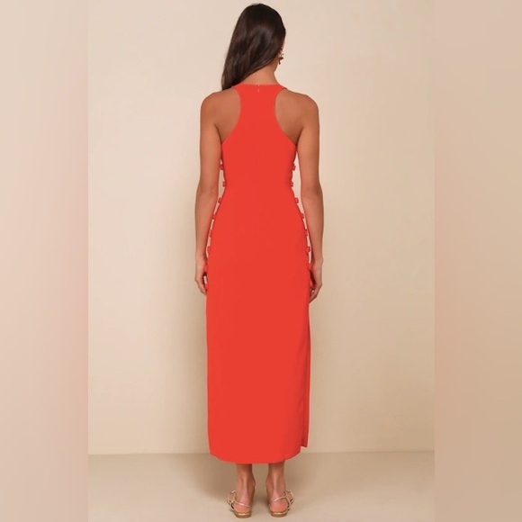Lulus Masterfully Mod Bright Orange Side Button Midi Dress XXS NWT - Picture 8 of 9